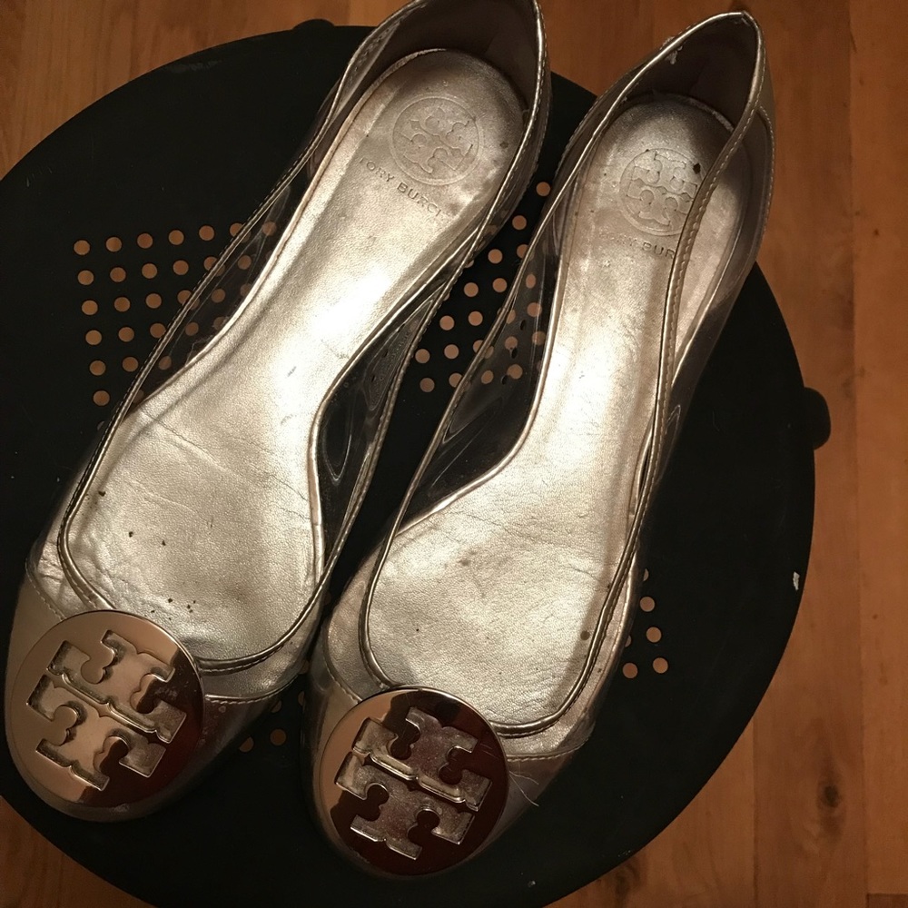 Tory Burch flats clear/silver Sz 9